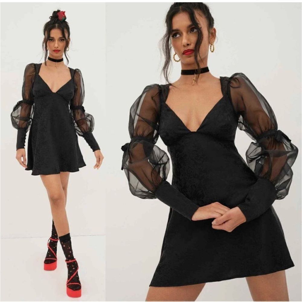 For Love & Lemons 🍋 Gabrielle Puff Sleeve Mini Dress L NWT $275